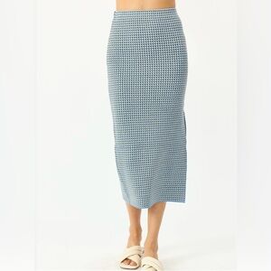 STITCHES + STRIPES Revolve Poplar Knit Midi Skirt Blue Check Pencil Size XS